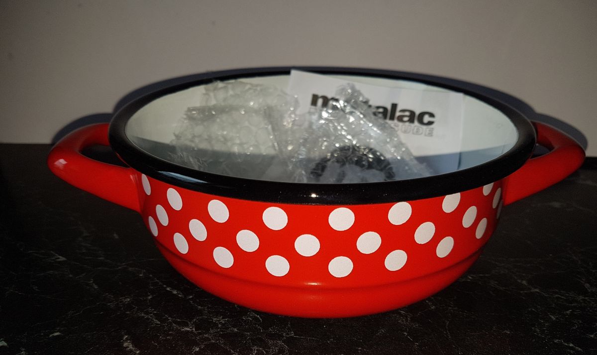 Mísa smalt 16 cm červená s bílým puntíkem