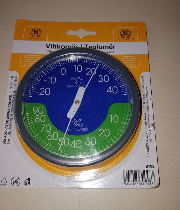 Vlhkoměr+teploměr 10,5cm kulatý