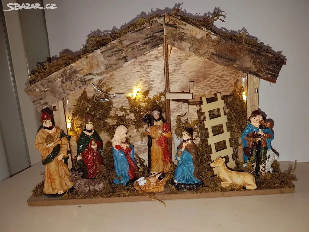 Dekorace vánoční EMOS DCWW31 dřevěná – betlém, 17 cm
