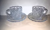 Dva hrnky s talířky - sklo , cca 150 ml