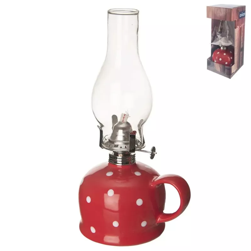 Petrolejová lampa červená s puntíky