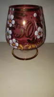 Růžová sklenička s květy k výročí 50 roků - cca 500ml