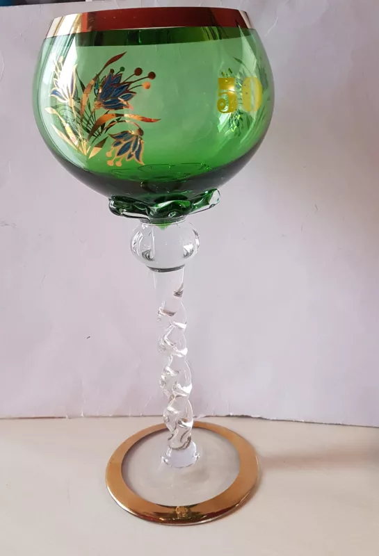 Skleněná číše k výročí 50 roků výška 30 cm